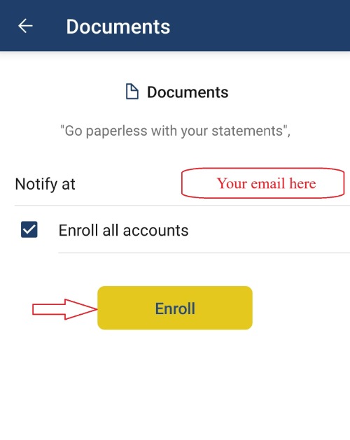 Digital banking - eDocuments enrollment  screen